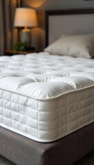 Luxurious Mattress Perfectly Made Bed, Inviting Restful Sleep in a Clean and Comfortable Bedroom