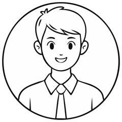 Obraz premium Cartoon portrait of a smiling young man in a shirt and tie within a circle outline