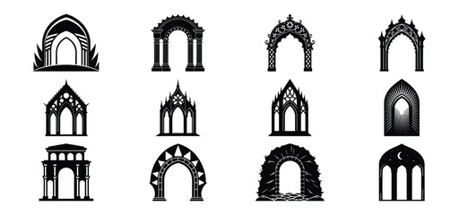 Collection of Gothic Archway Silhouettes for Design Elements and Architectural Inspiration
