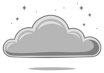 Fototapeta premium Stylized weather illustration depicting a cartoon cloud with stars surrounding it on clean backdrop