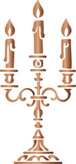 Elegant bronze candelabra with three glowing candles, perfect for Halloween decor, gothic art, luxury invitations, and vintage digital design projects.