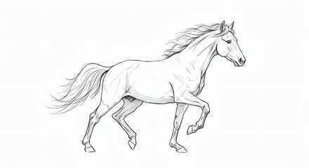 Obraz premium Graceful Horse Drawing of a prancing stallion, a hand-drawn pencil sketch illustration on a clean white background