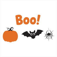 Spooky halloween celebration boo sign with pumpkin bat and spider elements for festive decorations