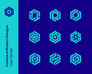 Modern Hexagon Pixel Art Logo Pack Digital Design Elements Set