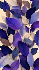 Vibrant, layered leaves in shades of purple, beige, and blue