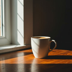 Obraz premium cup of coffee on wooden table