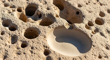 Close up of porous rock surface with various holes
