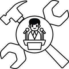 A man is standing in front of a podium with a hammer