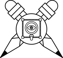 A black and white drawing of a pair of scissors