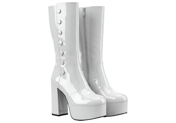 White Platform Boots with Chunky Heels for Retro Fashion.
