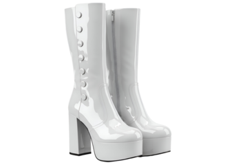 White Platform Boots with Chunky Heels for Retro Fashion.