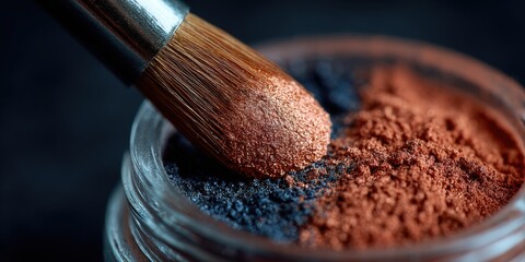 Close-up of makeup powder and brush