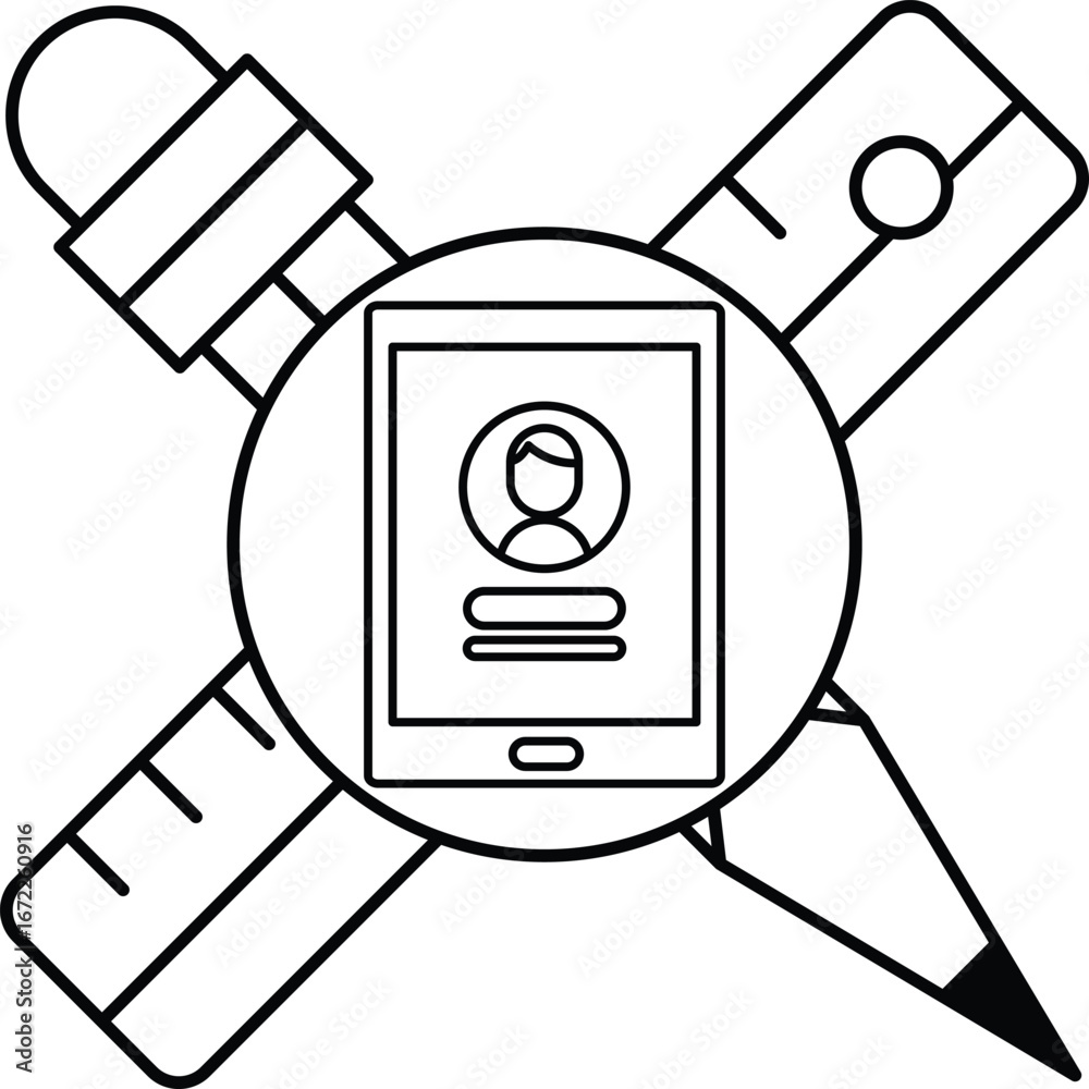 Canvas Prints a person's profile picture is displayed in the center of a cross with a pencil