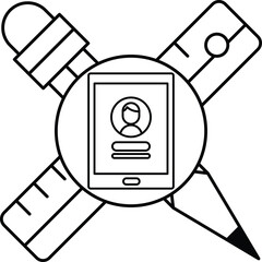 A person's profile picture is displayed in the center of a cross with a pencil