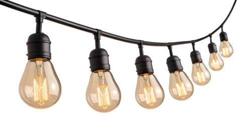 electric light bulb hanging line isolated on white background. PNG Transparent file type with high definition quality And vibrant color grading Available.