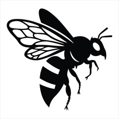 Silhouette of a detailed wasp insect with wings and stripes in striking black and white
