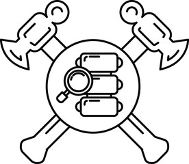 A black and white drawing of a hammer