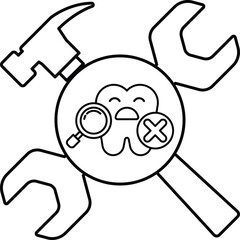 A black and white drawing of a hammer, screwdriver