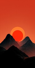 Fiery sunset over dark mountains