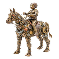 Fototapeta premium Sculpture of a rider on a horse made of steampunk gears and metal 