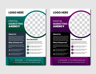 Modern Digital Marketing Agency Flyer Design Template for Business Promotion, Corporate Branding, Advertising,  Social Media Campaigns, and Online Marketing Solutions in Professional Layout.