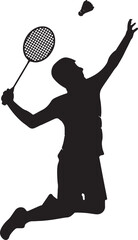 Badminton Player Silhouette Performing Smash Shot Vector Illustration