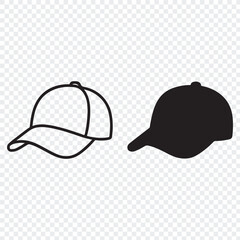 Minimalist Baseball Cap Icons – Line Art and Silhouette Vector Set for Sportswear Branding and UI Design,  sports cap, headwear, hat icon, cap vector, fashion accessory, casual wear, sportswear, 