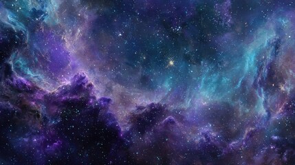 Fototapeta premium Deep space nebula, vibrant colors, swirling clouds of cosmic dust