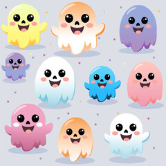 Cartoon Halloween Ghosts Vector Set
