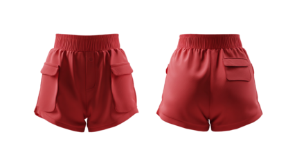 Red shorts 3d model for female front and back