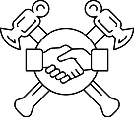 A black and white drawing of two hands shaking