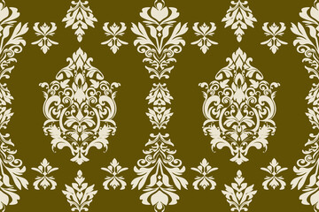 Vector seamless pattern of elegance ivory damask Design on yellow gold background for wallpaper,textile