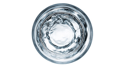 Topview of glass still water on transparent background