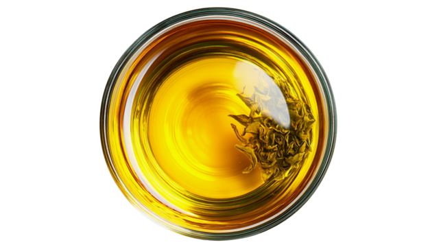 Top view of glass of tea isolated on transparent background