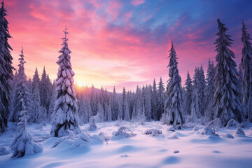 Winter dusk sky over snow-covered landscape
