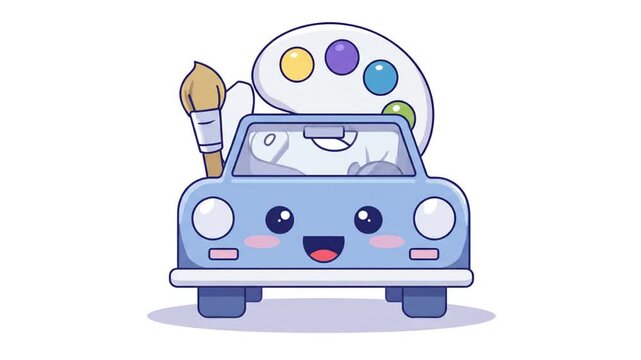 Cartoon car with paintbrush and palette