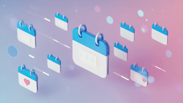 Floating Blue and White Calendar Icons on Gradient Background