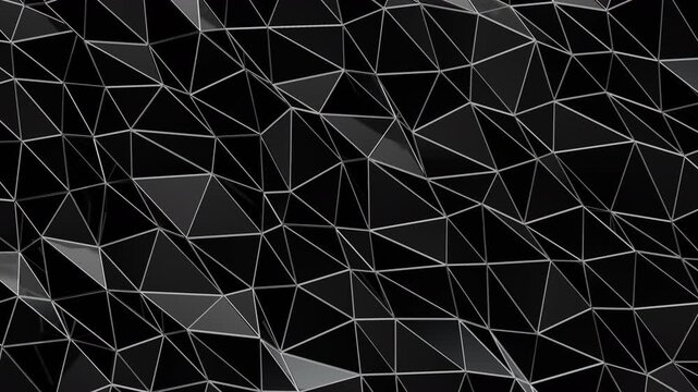 Black abstract background for presentation template. Parametric Low poly triangle. 3d looping animation background. 3d rendering not AI