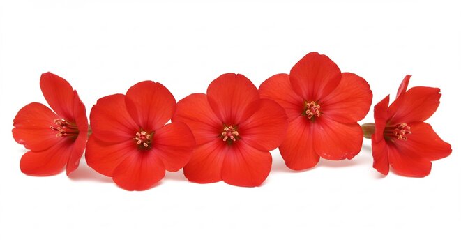 Vibrant red flowers blossom brightly against pure white background. AI Generated