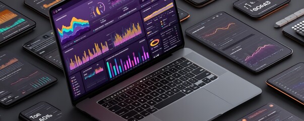 Modern analytics dashboard displays data visualizations on multiple devices seamlessly