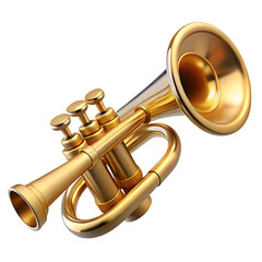 Naklejka premium Shiny golden brass pocket trumpet musical instrument polished metal close up studio shot