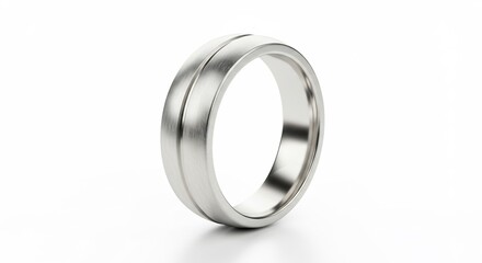 Modern Brushed Metal Wedding Band Gleams Under Soft Light. AI Generated