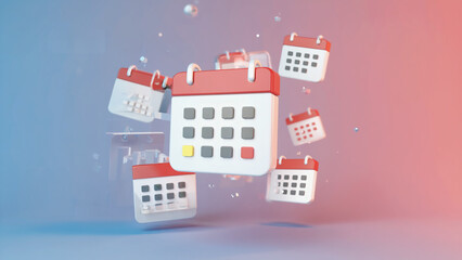 Floating 3d Calendars in Soft Red and Blue Gradient
