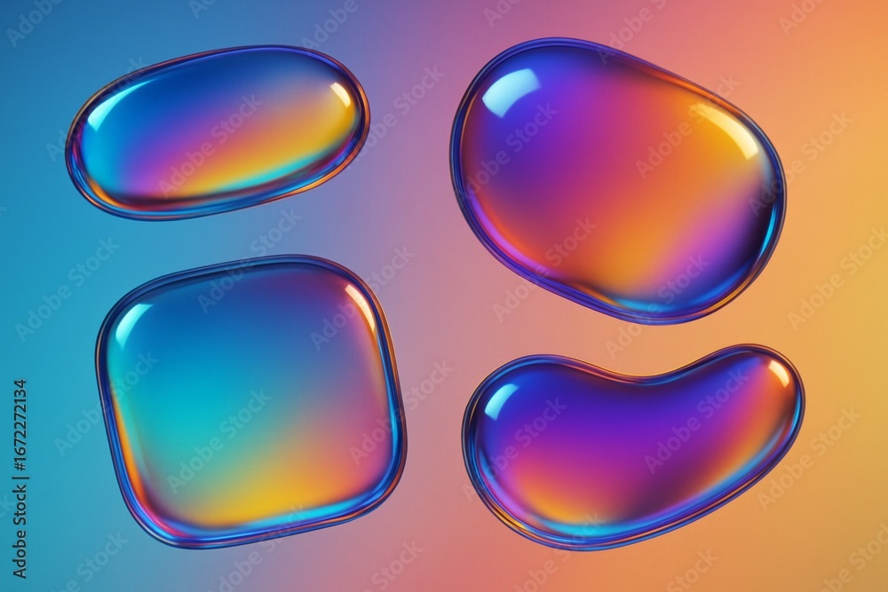 Wall mural abstract colorful fluid shapes with vibrant light reflections on gradient background, representing m