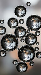 Reflecting Spheres Abstractly Floating in Space Creating a mesmerizing Visual Impression