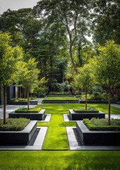 Naklejka premium Formal garden with geometric landscaping