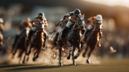 Exciting polo match showcases skilled riders competing at sunset in a lively atmosphere