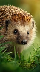 Happy hedgehog exploring a lush garden surrounded by vibrant grass and soft light during afternoon