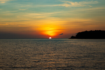 Sun setting out on West Philippines Sea at resort in Bataan Philippines 2024 