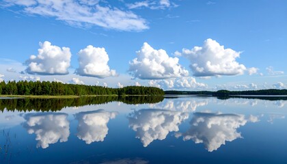 Tranquil lake reflecting a summer sky